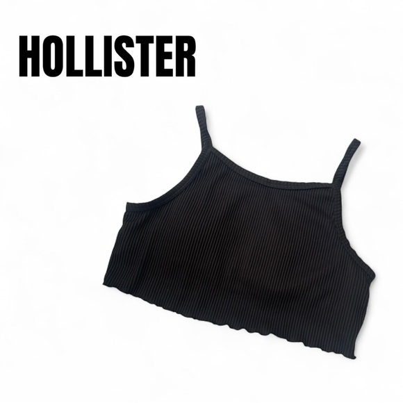 004 Hollister Black Ribbed Crop Bikini Top - Picture 1 of 4